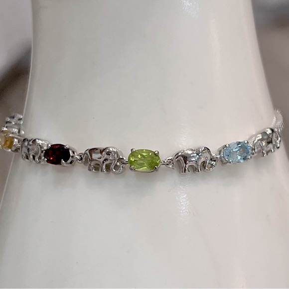 Multigemstone Silver Elephant BOLO Bracelet - Picture 6 of 11